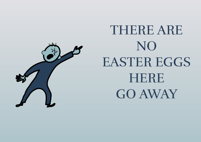 Illustrated angry guy pointing at large text